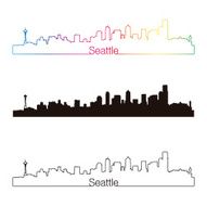Seattle skyline linear style with rainbow