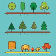 Vector flat linear set of different trees for design