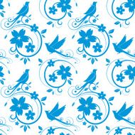 Blue birds and blossoms seamless pattern N2