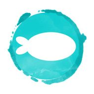Watercolor paint stain and fish silhouette