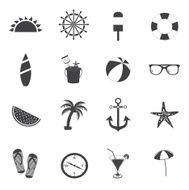 Summer icons Travel and vacation Black white
