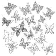 set of butterflies silhouettes isolated on white background
