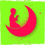 Praying boy with moon for Ramadan Kareem celebration