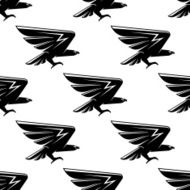 Seamless pattern with black hawks birds