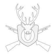 Hunting trophy taxidermy deer head line-art