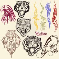 Set of vector hand drawn tattoo with animals and ornaments