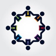 characters with colorful ties holding hands in a circle