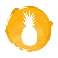 Watercolor circle paint stain and pineapple