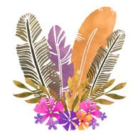 Watercolor feathers flowers leafs