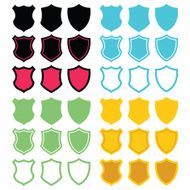 Different colorful shield shapes icons set