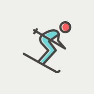 Downhill skiing thin line icon N3