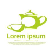 Green Tea Pot Cup Icon Logo Vector