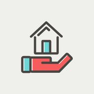 Hand holding house thin line icon N4