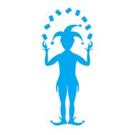 Light blue silhouette of Joker playing with cards