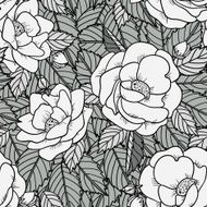 Seamless pattern with roses in black and white