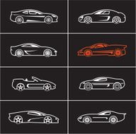 outline car icons on black
