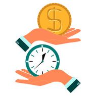 Business man hand exchanging time and money to each other