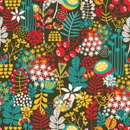 Beautiful seamless pattern with cute birds and pretty flowers