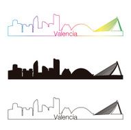 Valencia skyline linear style with rainbow