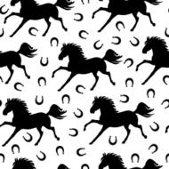 Pattern seamless of galloping horses and horseshoes