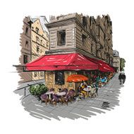 Hand drawn Paris outdoor cafe vector illustration N3
