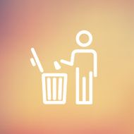 Man throwing garbage in a bin thin line icon N3