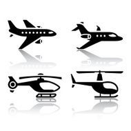 Set of transport icons - airbus and helicopter