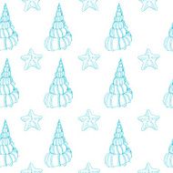 Seamless pattern with a of shells and starfish
