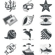 Black monochrome marine vector icons