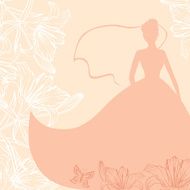 Wedding card with bride in lilies flowers