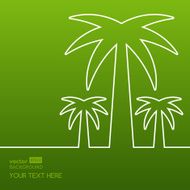Palm tree line silhouette Vector green abstract background