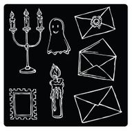 vector illustration silhouettes of envelopes and candle