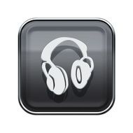 headphones icon glossy grey isolated on white background