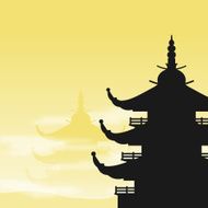 Asian Pagoda Silhouette at Dawn