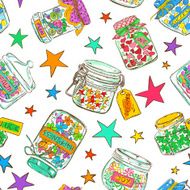 Seamless pattern of mason jars with greeting wishes N2