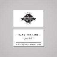 Barbershop business card design concept Logo with scissors ribbon badge