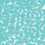 Seagulls white silhouette on blue background Seamless pattern Vector