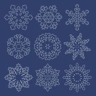 Set of white linear snowflakes