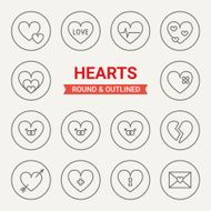 Set of round and outlined hearts icons N2