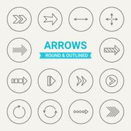 Set of round and outlined arrows icons