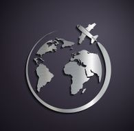 Flat metallic logo of the aircraft and planet earth