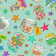 Seamless pattern of mason jars with greeting wishes N3