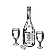 bottle of wine cork and glasses