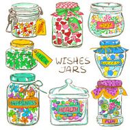Set of colorful mason jars with greeting wishes