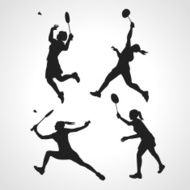 Silhouettes of women professional badminton players