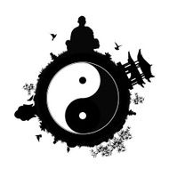 peaceful planet with yin yang symbol