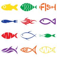Set of creative colorful fish icons N2