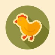 Chicken retro flat icon with long shadow