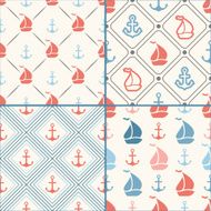 Seamless vector pattern set of anchor sailboat shape in frame