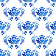 Seamless pattern with watercolor blue flowers leafs N2